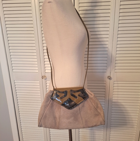 Rare Vtg Jasmin genuine suede leather snakeskin crossbody bag purse Hong Kong - Picture 6 of 7